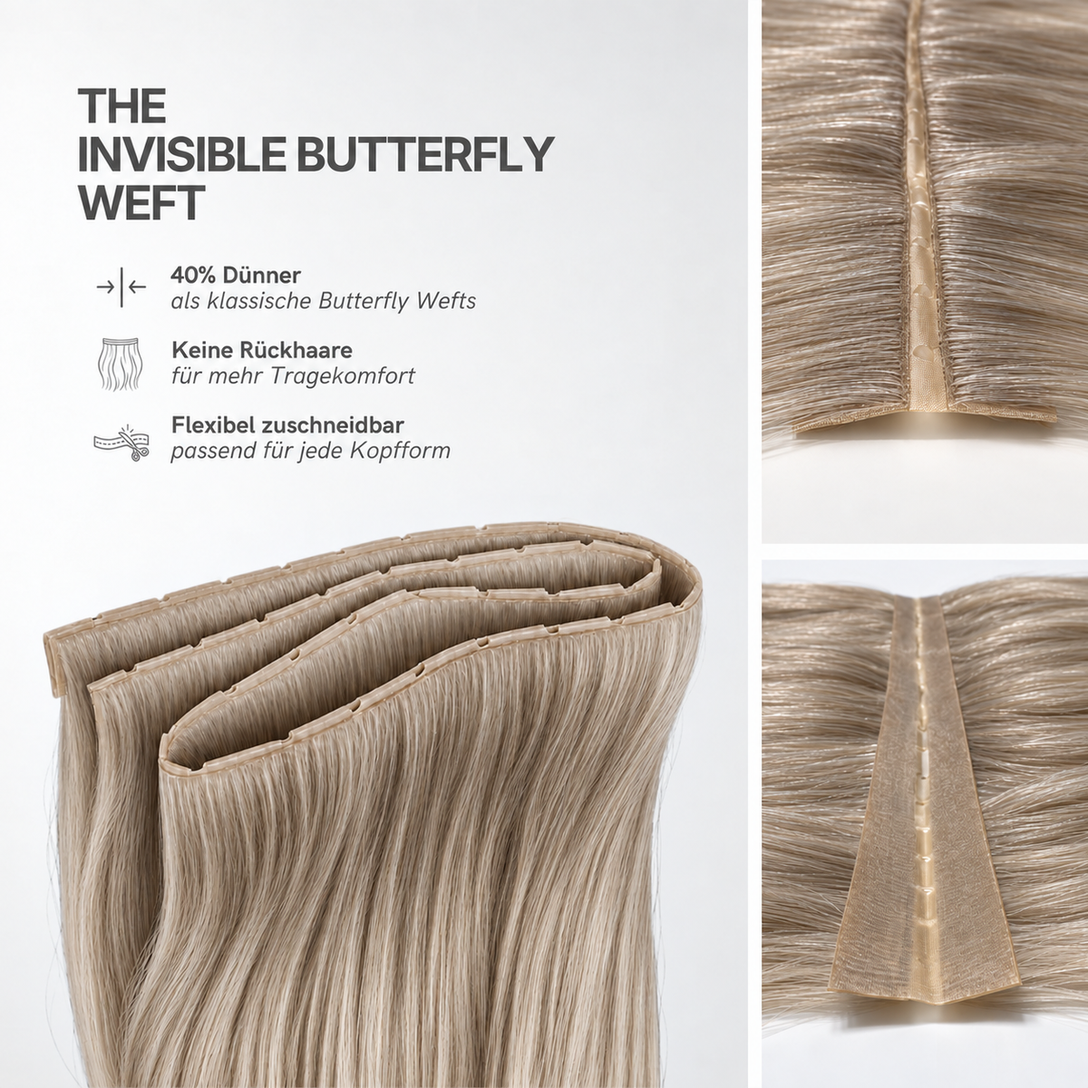40 cm | Invisible Butterfly Weft | No. 18A dunkelblond-asch